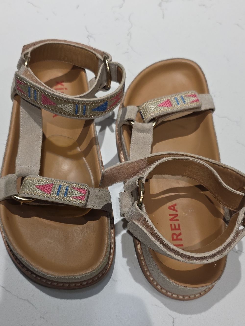 XIrena Beige Suede Embroidered Strap Sandals Size 38